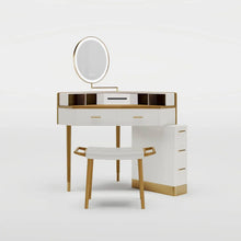 Load image into Gallery viewer, Berrydale Modern Corner Makeup Vanity Table with LED Mirror, Stool