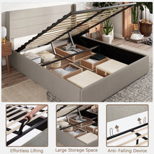 Load image into Gallery viewer, Braya Hydraulic Lift Up Storage Upholstered Platform Bed, KING/BEIGE