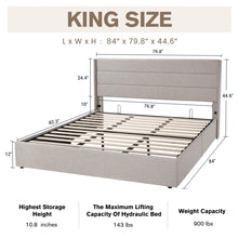 Load image into Gallery viewer, Braya Hydraulic Lift Up Storage Upholstered Platform Bed, KING/BEIGE