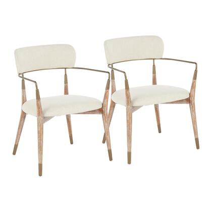 Savannah Contemporary Chairs (Set of 2) in White Washed Wood and Cream Noise Fabric with Copper Accent - by Lumisource