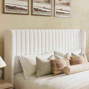 Candler Velvet Upholstered Platform Bed with Wingback Headboard and Wooden Slats FULL