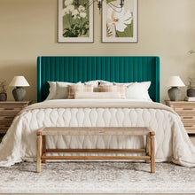 Load image into Gallery viewer, Queen Size Velvet Wingback Platform Bed, Wooden Slats