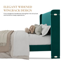 Load image into Gallery viewer, Queen Size Velvet Wingback Platform Bed, Wooden Slats