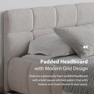 66.5" Chenille Upholstered Bed Frame With Headboard - Queen
