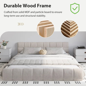 66.5" Chenille Upholstered Bed Frame With Headboard - Queen
