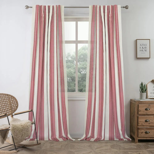 Chris Striped Linen Blend Textured Light Filtering Semi Sheer Rod Pocket Back Tab Curtains (Set of 2)
