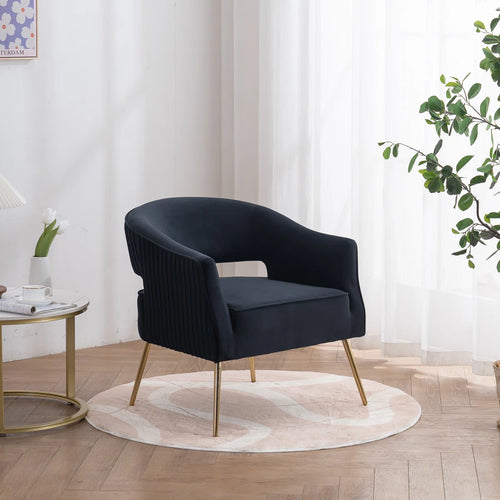 Chynna Velvet Armchair, Black with Gold Legs