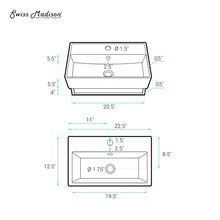Load image into Gallery viewer, Claire Ceramic Rectangular Wall Mount Bathroom Sink with Overflow SM-WS344BGT