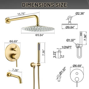 Tub Shower Faucet Set Complete Rain Shower System with Tub Spout