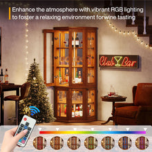 Load image into Gallery viewer, Corner Bar Storage Cabinet, 70" Tall Industrial Wine Cabinet With Lights
