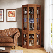 Load image into Gallery viewer, Corner Bar Storage Cabinet, 70" Tall Industrial Wine Cabinet With Lights