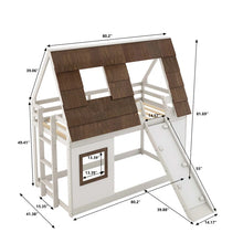 Load image into Gallery viewer, 80” Cozy and Fun Wood Twin Size House Bunk Bed with Window Roof Shape Design , Brown+White