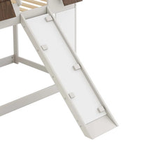 Load image into Gallery viewer, 80” Cozy and Fun Wood Twin Size House Bunk Bed with Window Roof Shape Design , Brown+White