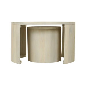 Cyrus Solid Wood Drum 2 Nesting Tables Set with Storage