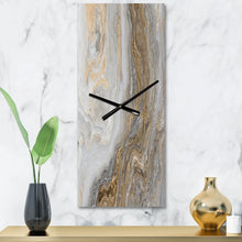 Load image into Gallery viewer, White Marble With Curley Grey And Gold Veins - Glam Metal Wall Clock Rectangular