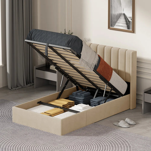 Daizia Lift Up Storage Platform Bed with Wingback Headboard TWIN