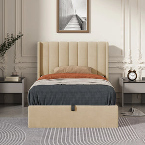 Daizia Lift Up Storage Platform Bed with Wingback Headboard TWIN