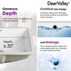 DeerValley Ally 21" X 15'' Rectangular Vitreous China Undermount Bathroom Sink with Overflow