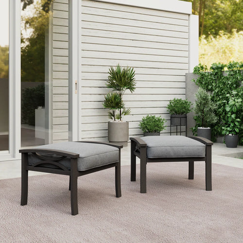 Dorisann Iron Outdoor Ottoman with Cushion (Set of 2)