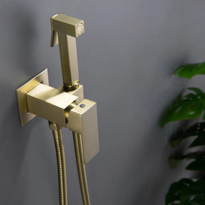 Elongated Wall Mount Bidet with Faucet, Brushed Gold