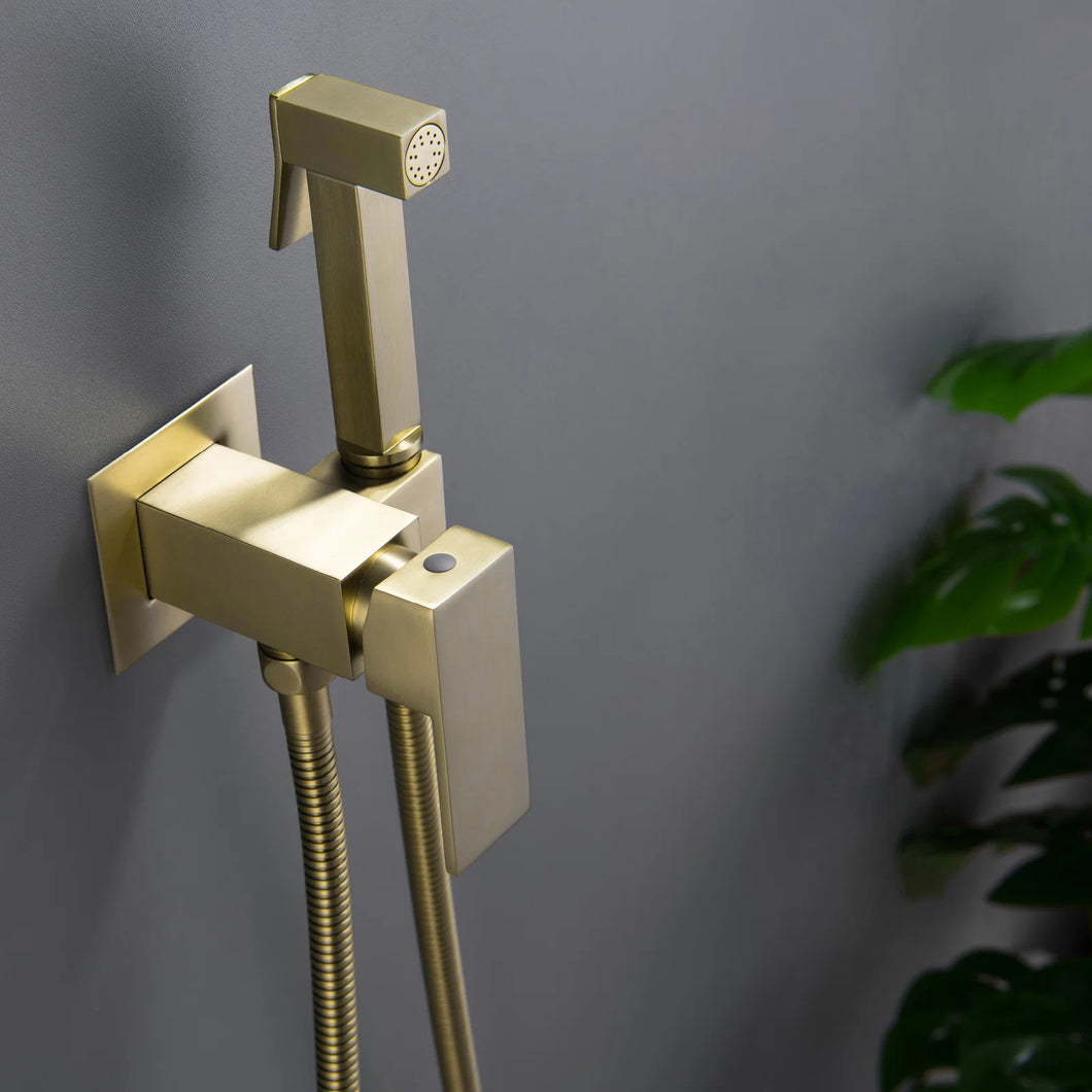 Elongated Wall Mount Bidet with Faucet, Brushed Gold