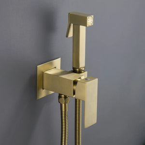 Elongated Wall Mount Bidet with Faucet, Brushed Gold