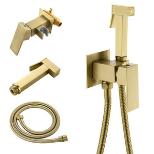 Elongated Wall Mount Bidet with Faucet, Brushed Gold