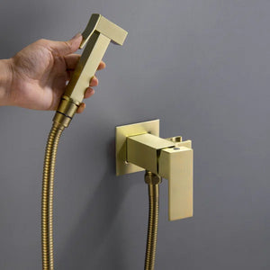 Elongated Wall Mount Bidet with Faucet, Brushed Gold