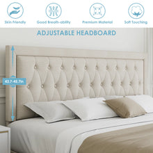 Load image into Gallery viewer, Emanuell Linen Upholstered Platform Bed with 2 Drawers, Storage Bed Frame With Tufted &amp; Height-Adjustable Headboard, KING/BEIGE