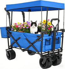 Load image into Gallery viewer, Extra Large Collapsible Wagon W/removable Canopy, 250lbs Foldable Garden Cart W/rear Storage, Big Wheel&amp;adjustable Handles