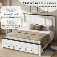Load image into Gallery viewer, KING Farmhouse Wood Platform Bed Frame With 52.2&quot; Tall Headboard, Large Storage Drawers