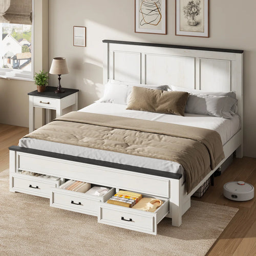 KING Farmhouse Wood Platform Bed Frame With 52.2