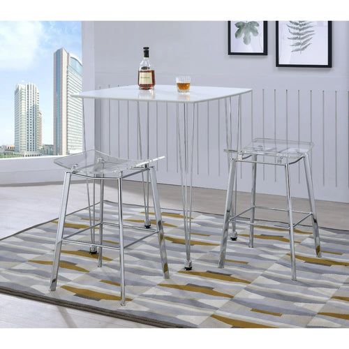 Fox Hill Trading Acrylic Artina Saddle Seat Chrome Bar Stools, Chrome (Set of 2)