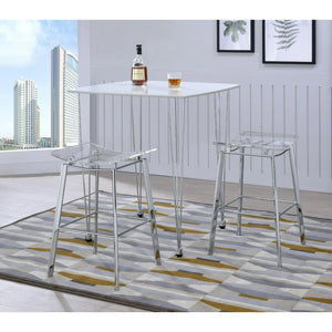 Fox Hill Trading Acrylic Artina Saddle Seat Chrome Bar Stools, Chrome (Set of 2)