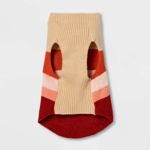 Fuzzy Stripe Dog and Cat Sweater - Deep Orange and Burgundy - Boots & Barkley™