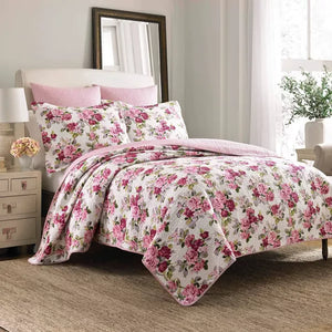 2 PC Twin Laura Ashley Lidia Quilt Set Pink