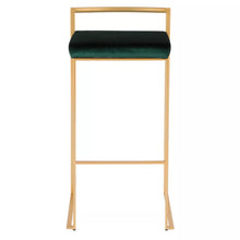 Load image into Gallery viewer, 31&quot; Fuji Contemporary Glam Stackable Barstools (Set of 2) Gold/Green Velvet - Lumisource