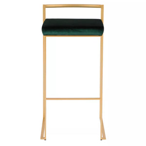 31" Fuji Contemporary Glam Stackable Barstools (Set of 2) Gold/Green Velvet - Lumisource