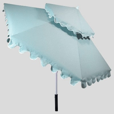 9' Tiered Scalloped Canopy Patio Umbrella Aqua - White Pole - Opalhouse , Blue White