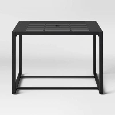 Threshold™ Henning 4 Person Rectangle Patio Dining Table - Black: Steel Frame, Umbrella Hole, All-Weather Design