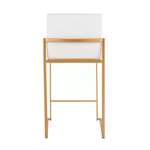 26" Fuji High Back Stainless Steel/Faux Leather Counter Height Stools (Set of 2) White/Gold - LumiSource