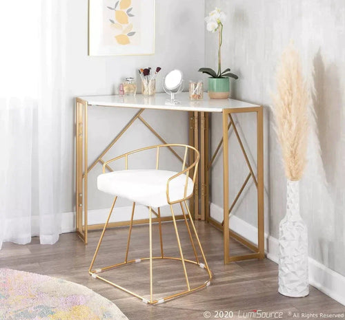 Folia Corner Desk Gold/White - LumiSource
