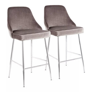 25" Marcel Contemporary Counter Height Stools (Set of 2) Chrome/Silver Velvet - LumiSource