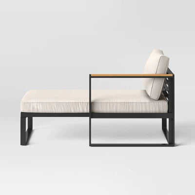 Threshold™ Henning Half Size Outdoor Patio Chaise Lounge, Daybed with Arm Cream: Powder-Coated Steel Frame, All-Weather Design