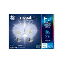 Load image into Gallery viewer, GE 2pk 5W 60W Equivalent Reveal LED HD+ Globe Light Bulbs Clear