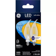 Load image into Gallery viewer, GE LED 60w 2Pk CAC Chandelier Light Bulb White/Clear
