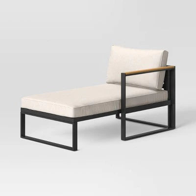 Threshold™ Henning Half Size Outdoor Patio Chaise Lounge, Daybed with Arm Cream: Powder-Coated Steel Frame, All-Weather Design