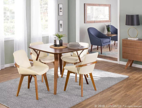 Cosmo Mid-Century Modern Chair (Set of 2) Cream/Walnut - LumiSource