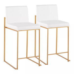 26" Fuji High Back Stainless Steel/Faux Leather Counter Height Stools (Set of 2) White/Gold - LumiSource