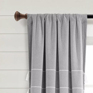 84" Farmhouse Boho Striped Woven Tassel Yarn Dyed Cotton Curtain Panels (Set of 2) Light Gray